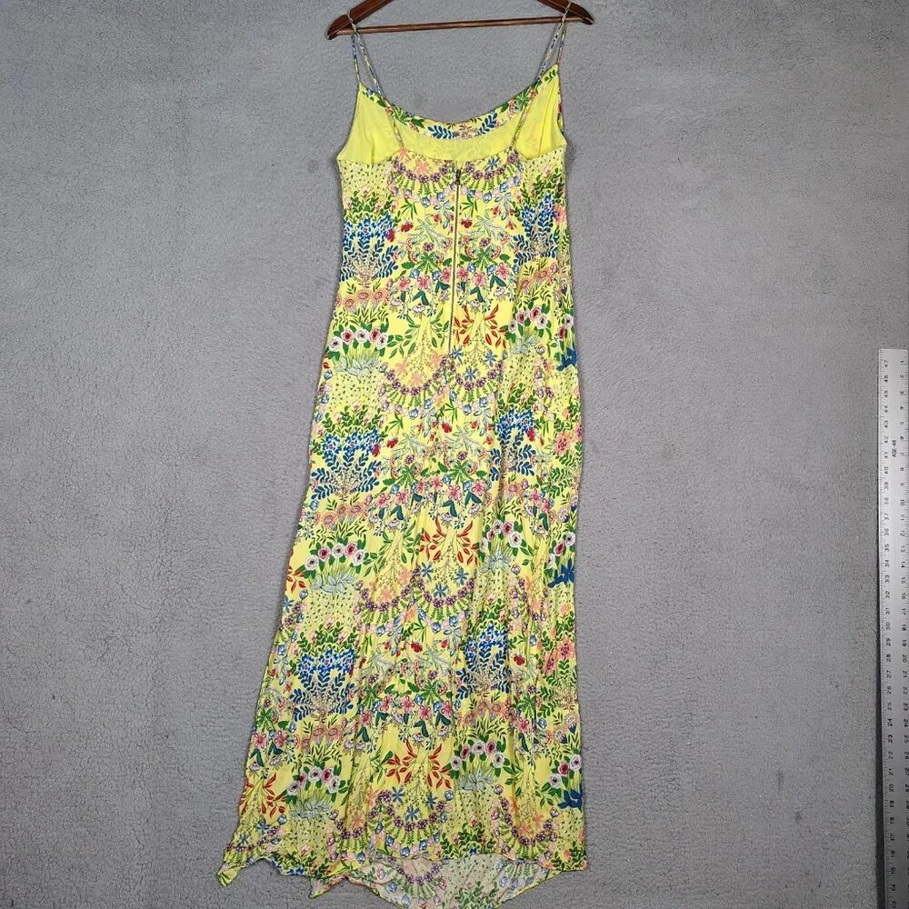 Alice + Olivia Maxi Dress Women 10 Yellow Multi Floral Side Slit Spaghetti Strap - Picture 2 of 14